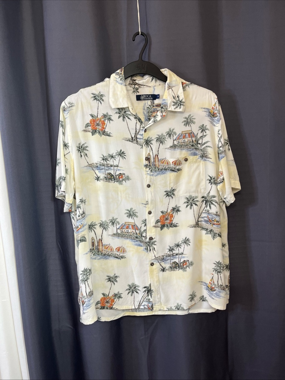 Boca Classics Cream Tropical Print Short-Sleeve Button-Down Shirt